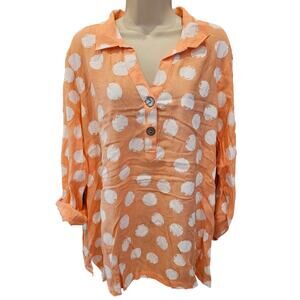 NWT Ali Miles sz 1X orange polkadot print roll tab sleeve tunic top career NEW